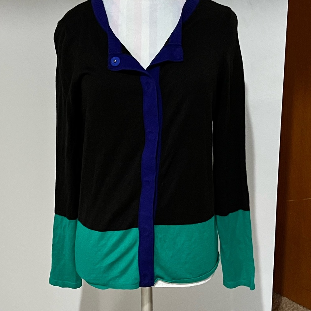 Narciso Rodriguez Design Nation Colorblock Snap Front Fine Knit Cardigan